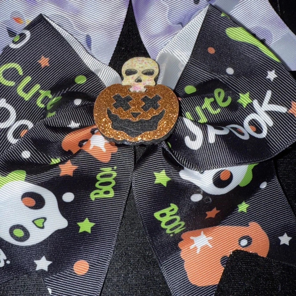 3Halloween Girls Hair Bows Black‎ Orange Pumpkins, Bats Ghost Spider (3).  4950